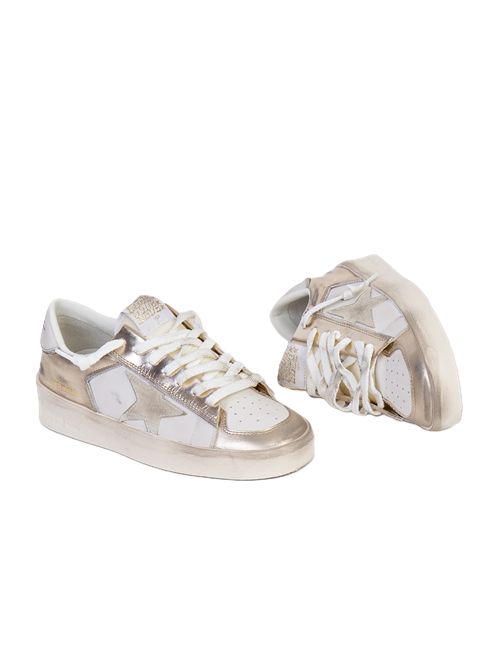 stardan suede and laminated leather upper suede star laminated leather heel glitter piping Golden Goose | GWF00333.F007536.12281PLATINUM/MILK/BEIGE